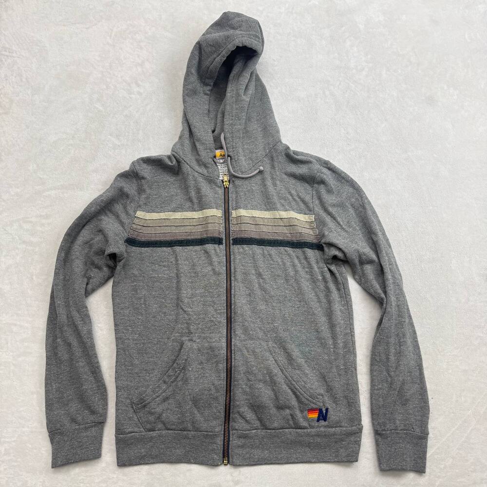 Aviator Nation 5 Stripe Zip Up Hoodie Unisex Grey Size M Made in USA California